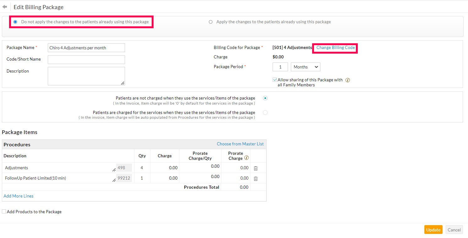 Edit Billing Package