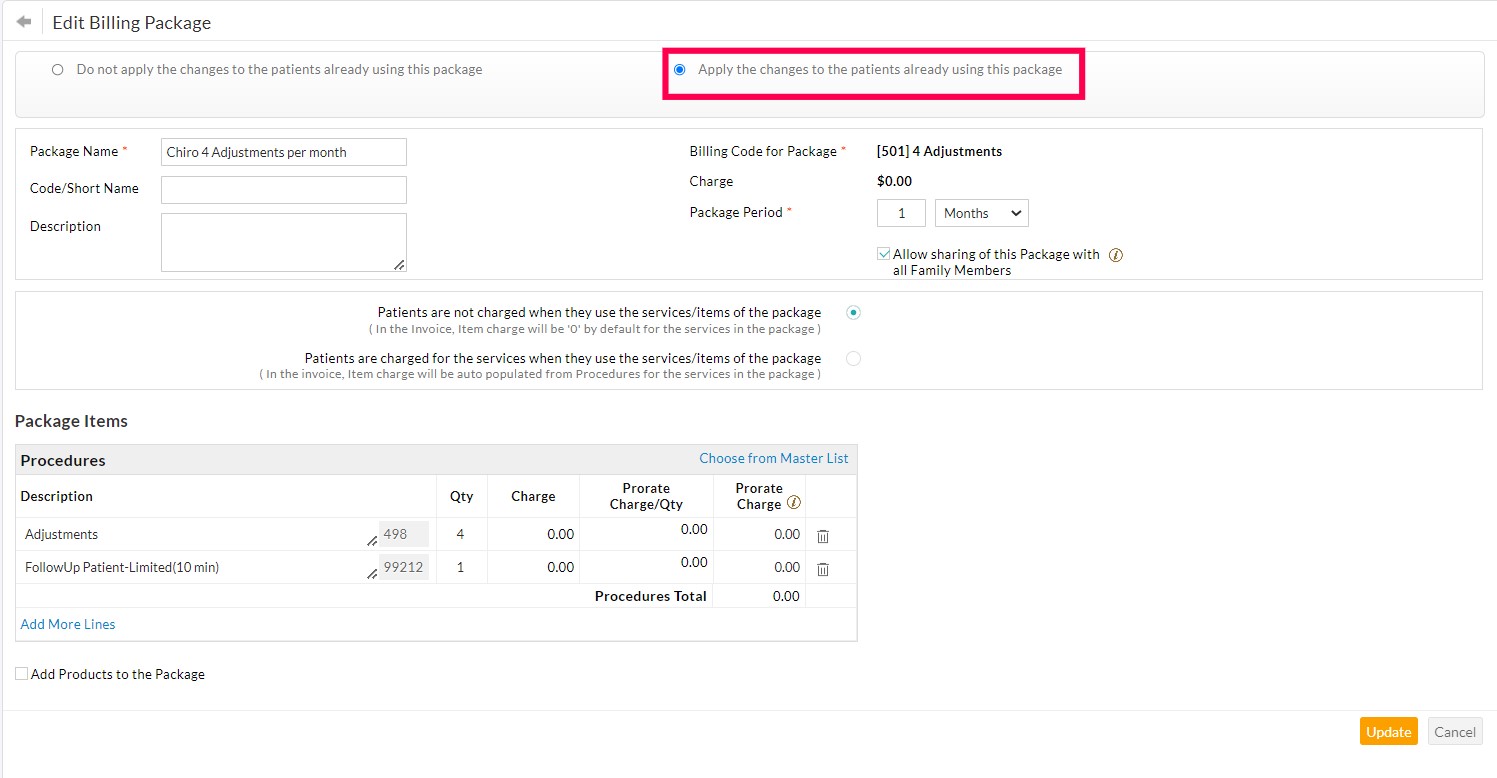 Edit Billing Package