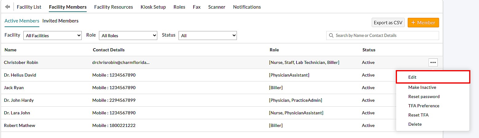 Edit Facility Member
