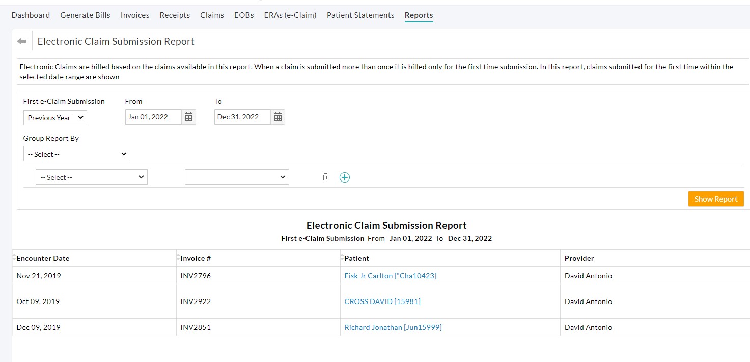 Electronic Claim Submission Report