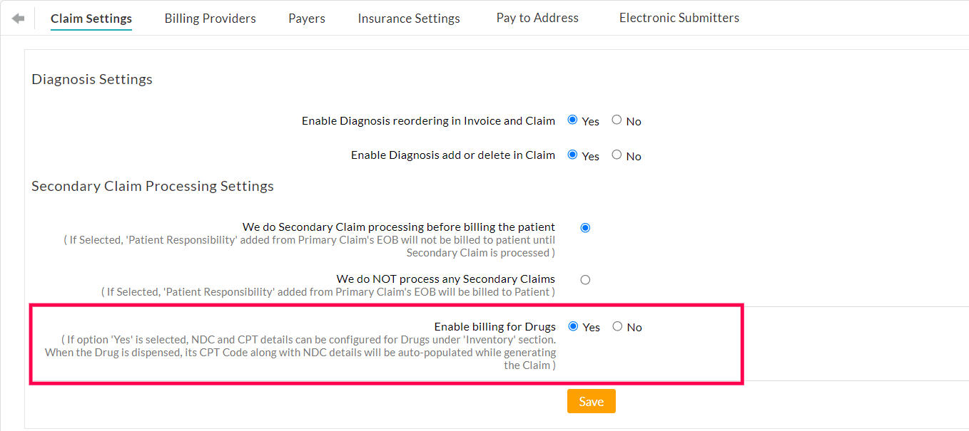 Enable Billing for Drugs