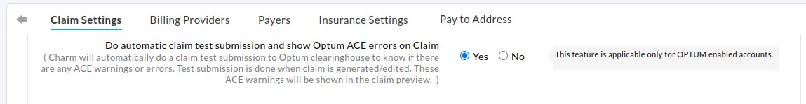 Enable/Disable Automatic Optum ACE Testing
