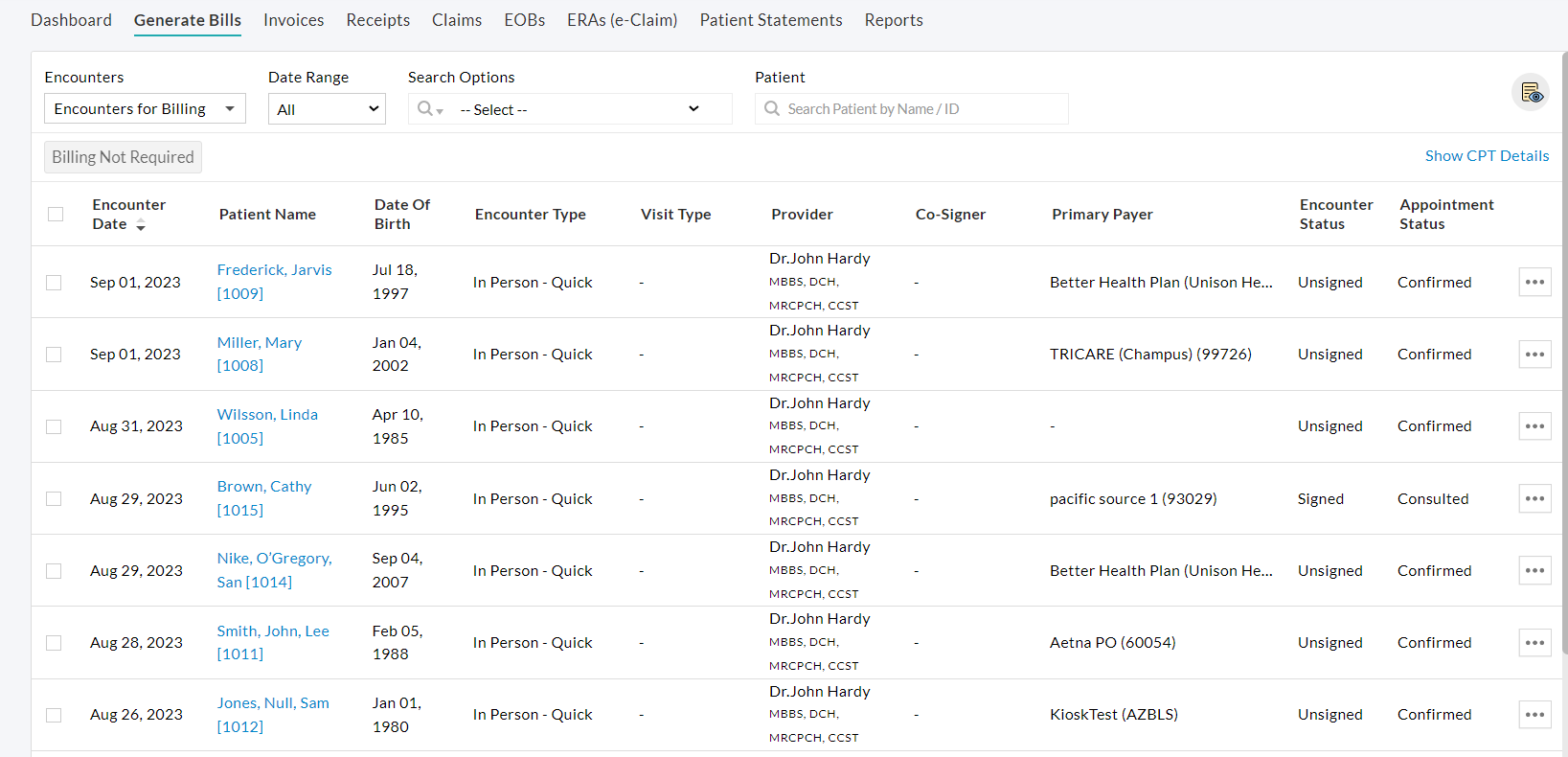Encounters for Billing