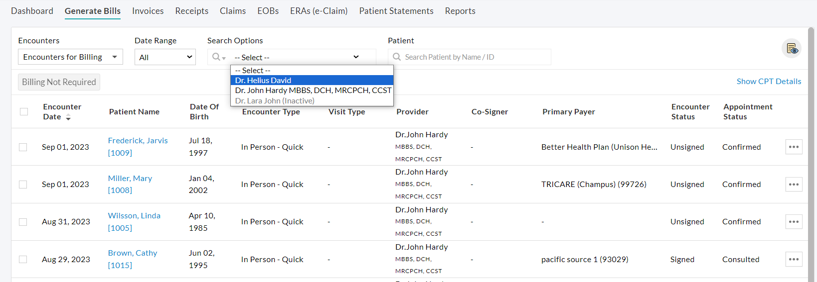 Encounters for Billing