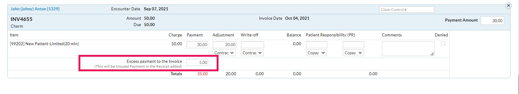 Excess Payment to the Invoice