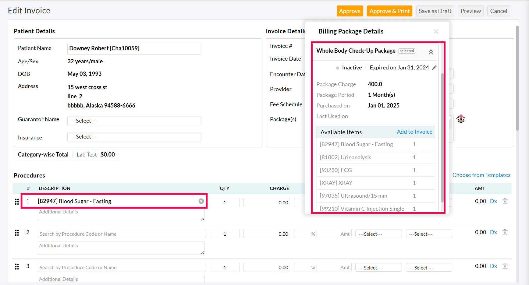 Expired Items Used in Invoice