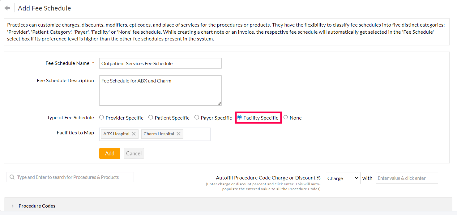 Facility Specific Fee Sschedule
