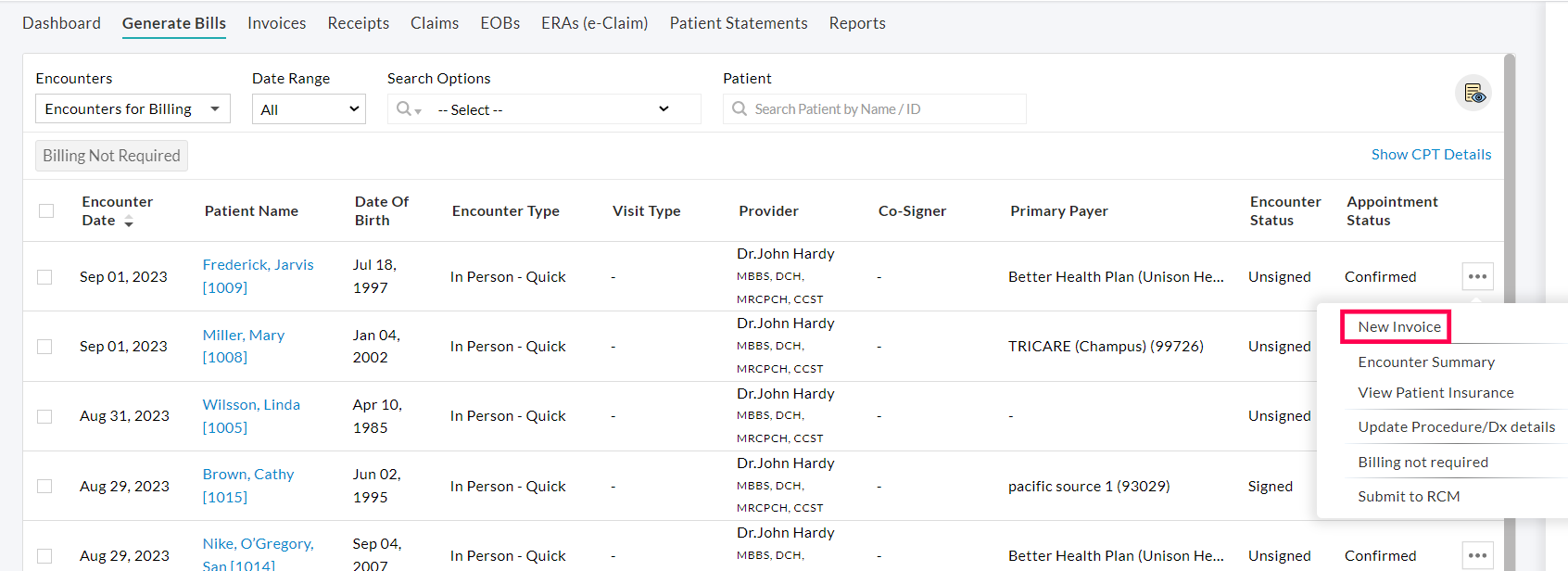 Generate Bills New Invoice