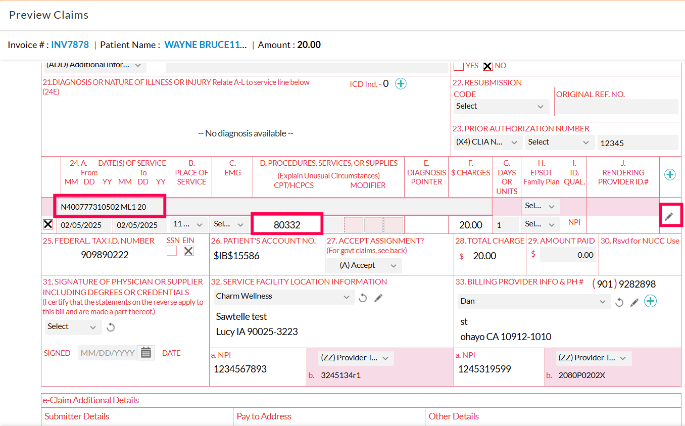 Generating Claim with NDC Drugs