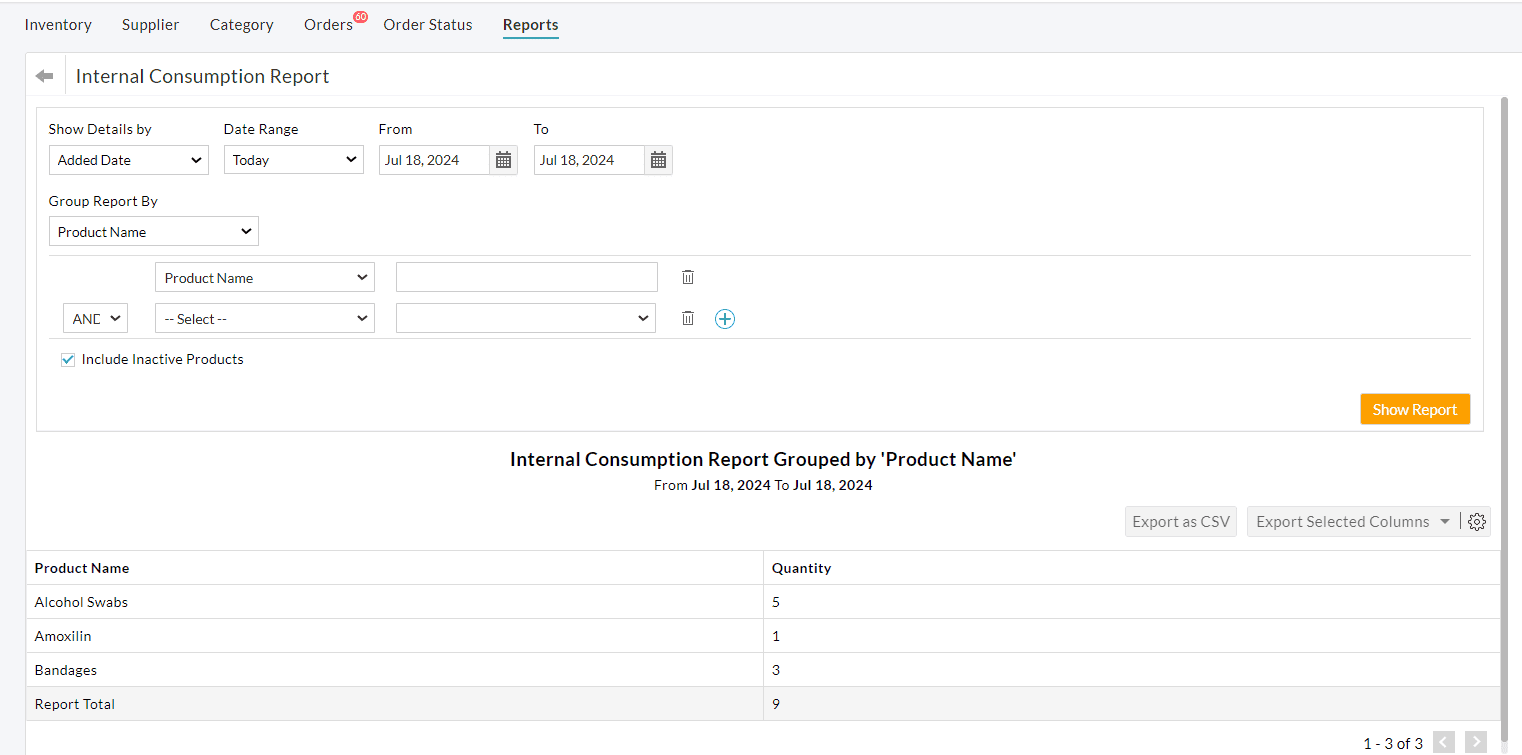 Internal Consumption Report