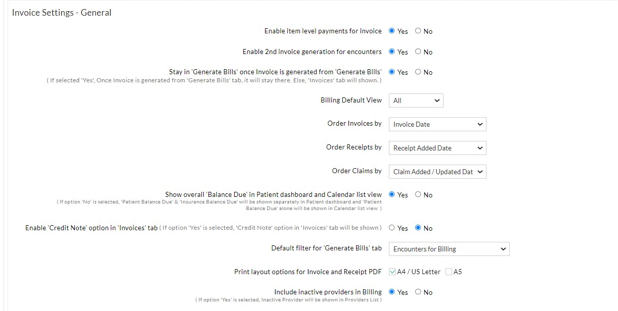 Invoice Settings - General