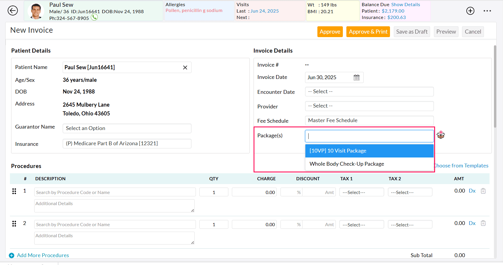 Invoice without Expired Package