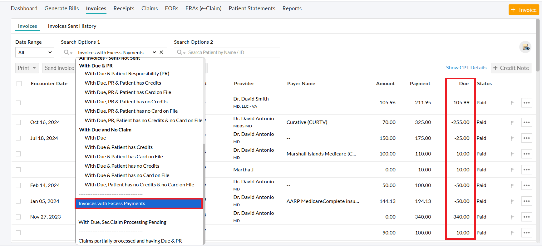 Invoices with Excess Payments