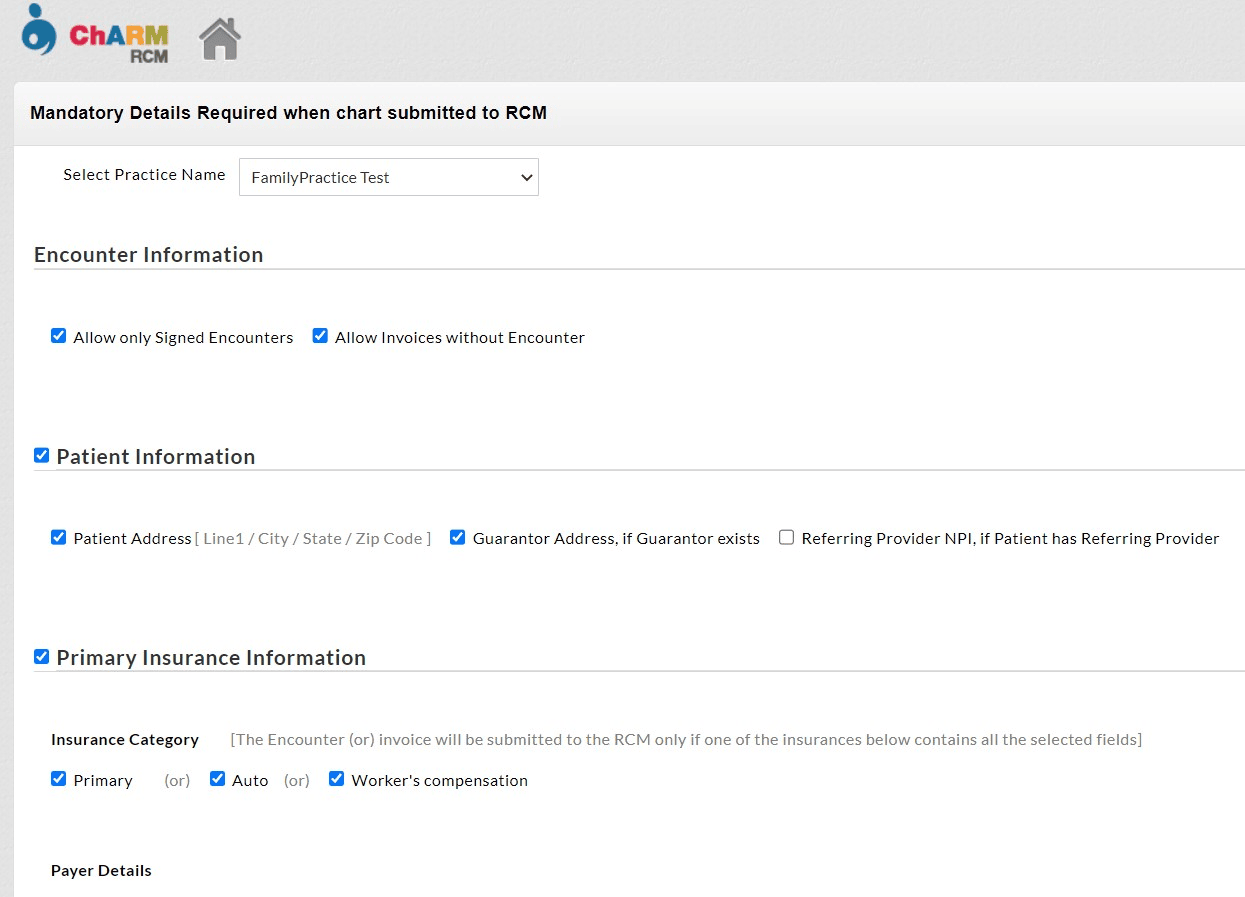 Mandatory Chart Details from Practice