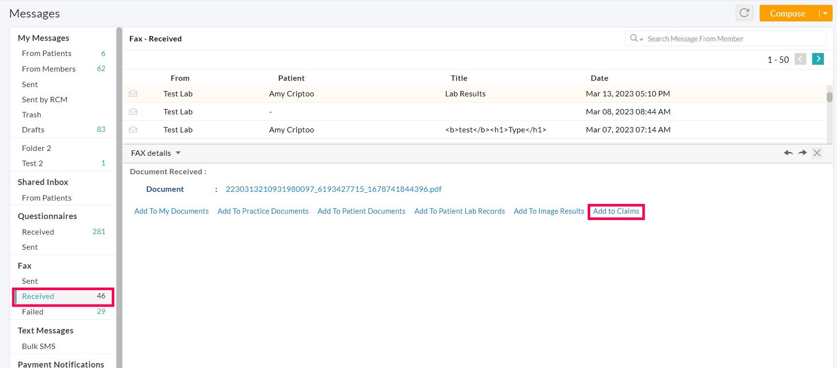 Map Fax Message to Claim