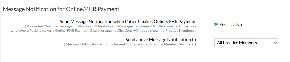 Message Notification for Online PHR Payments