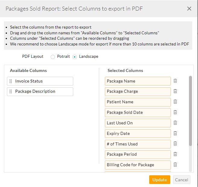 Packages Sold Report