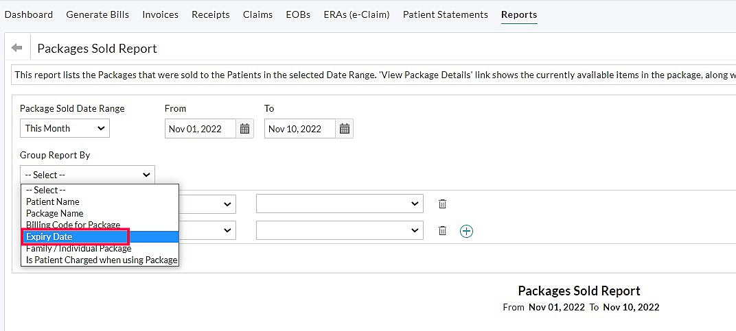 Packages Sold Report