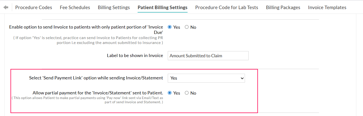 Patient Billimg Settings When Bluefin Enabled
