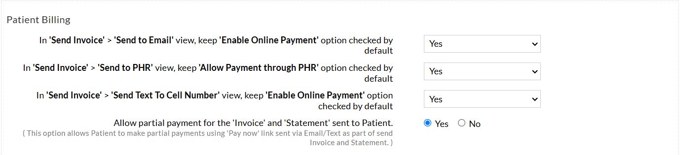 Patient Billing Settings