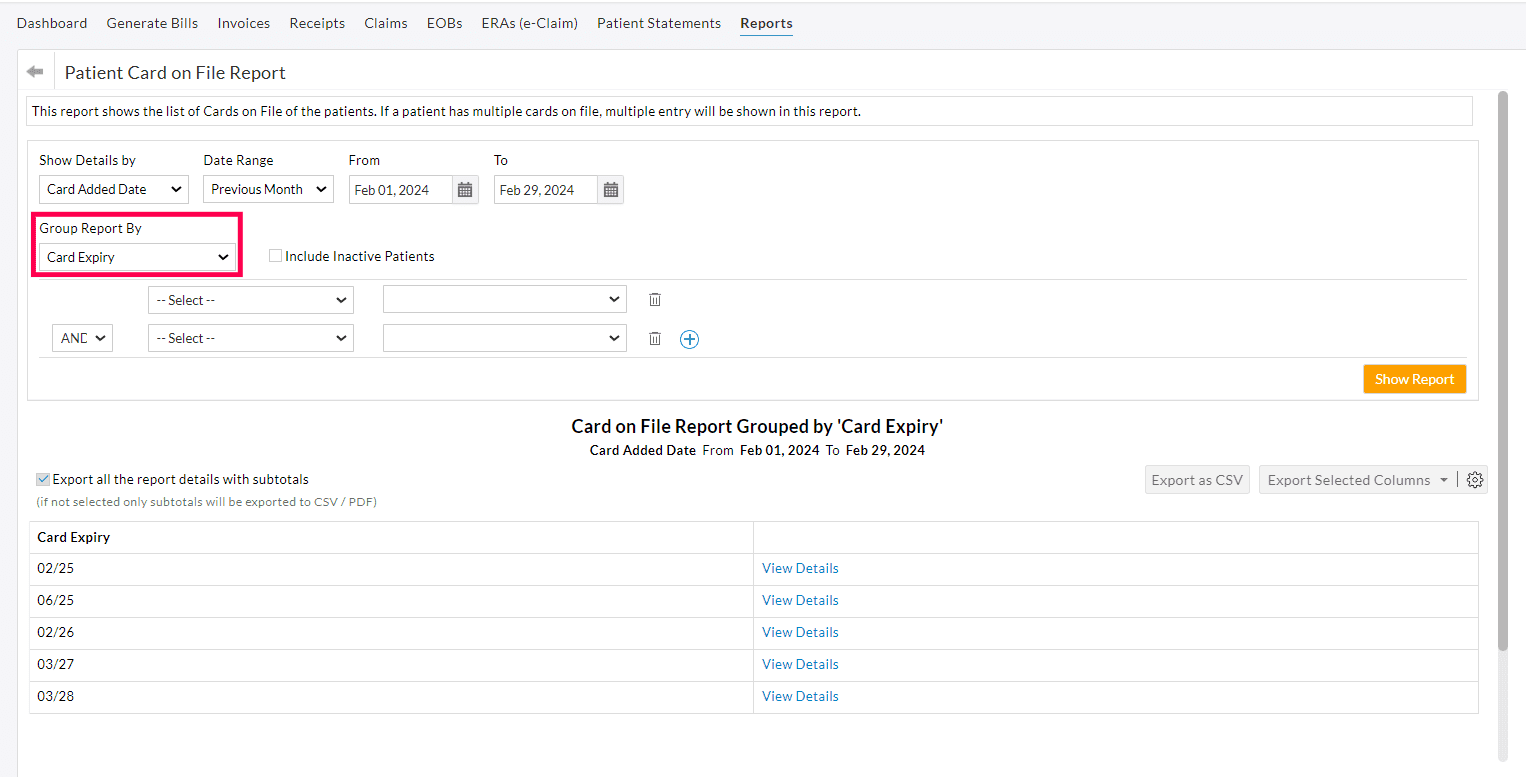 Patient Card on File Report
