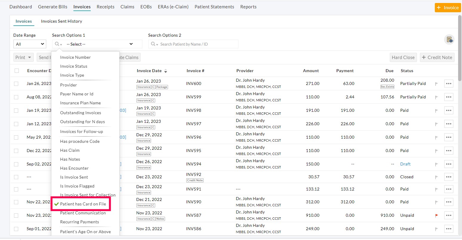 Patient has Card on File Option