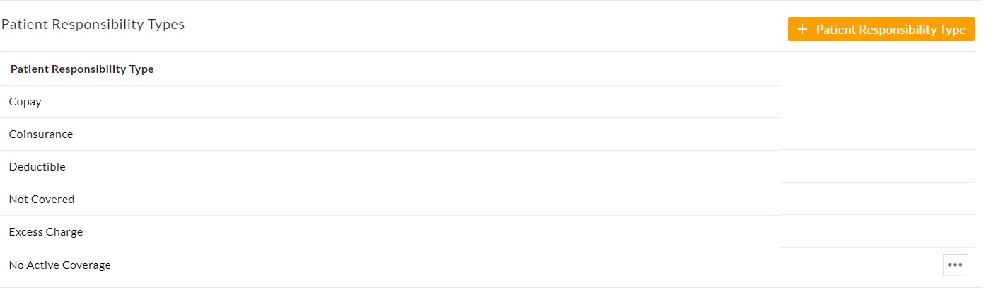 Patient Responsibility Types Option