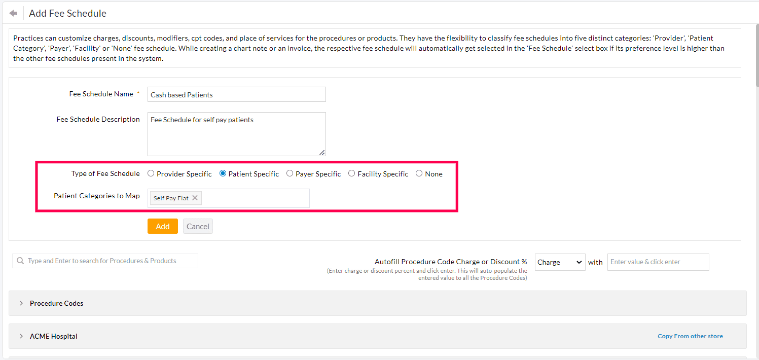 Patient Specific Fee Schedule