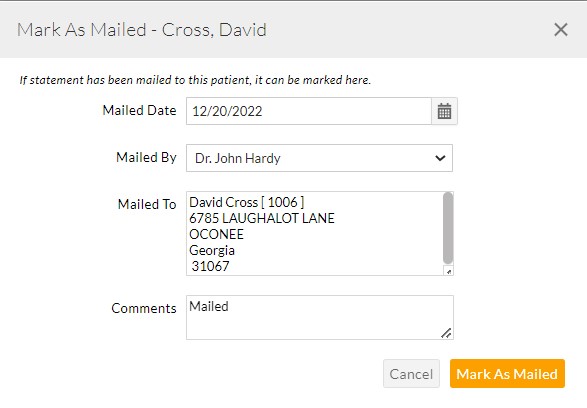 Patient Statements Mark as Mailed