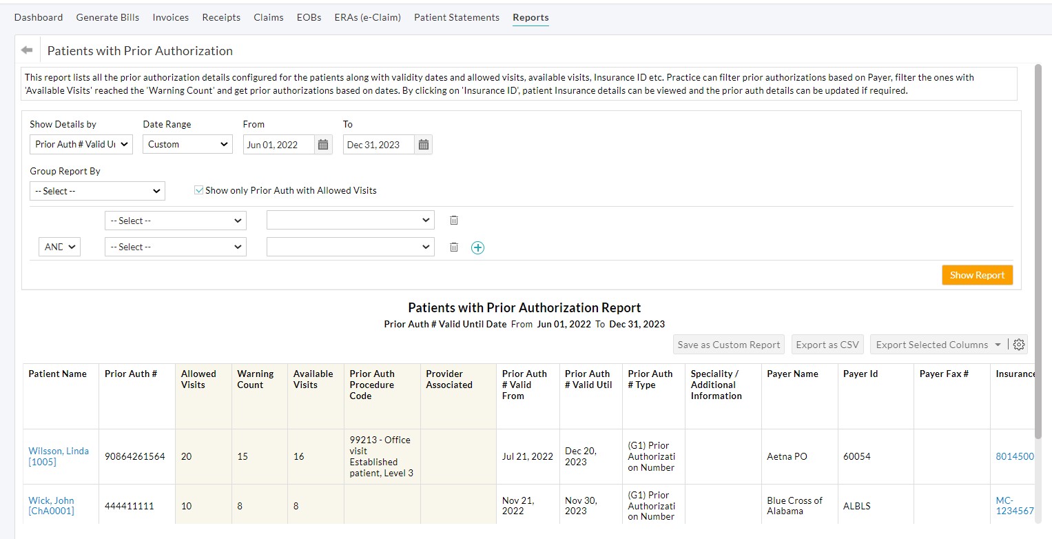 Patients with Prior Authorization Report