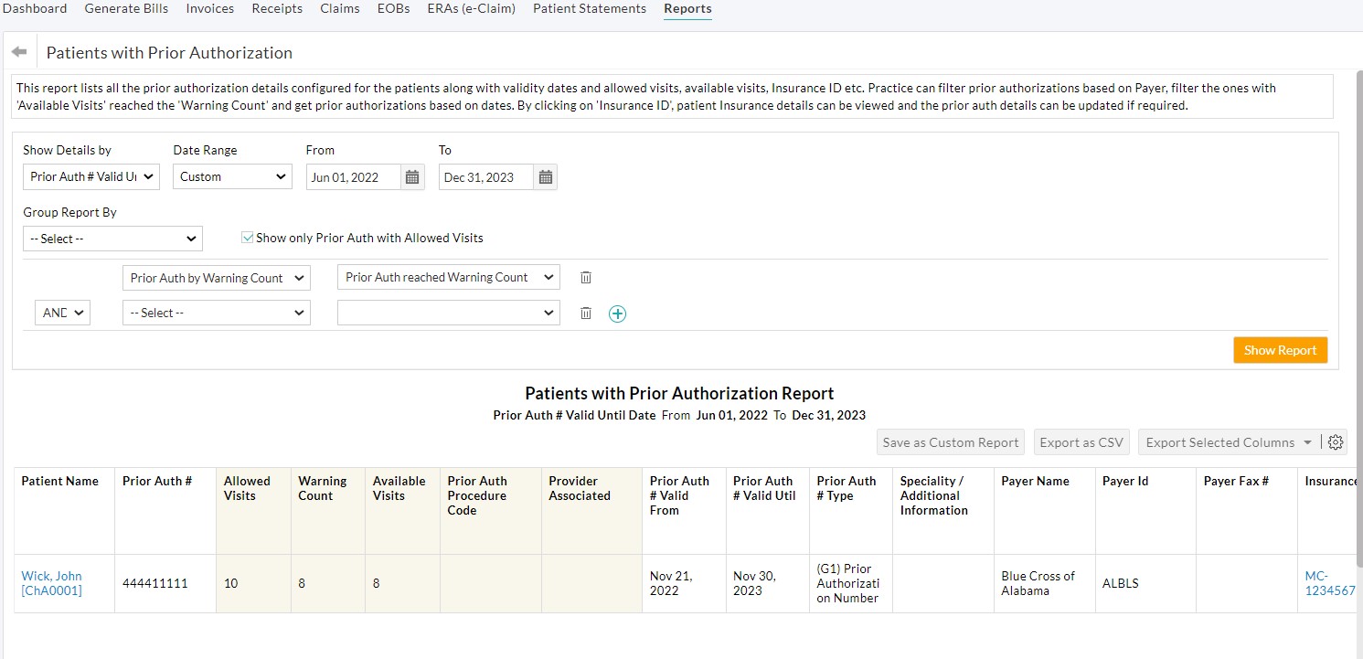 Patients with Prior Authorization Report