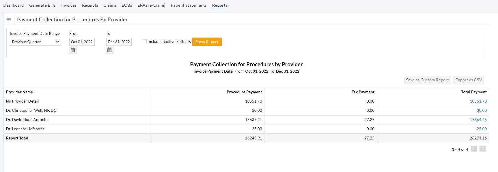 Payment Collection for Procedures by Provider