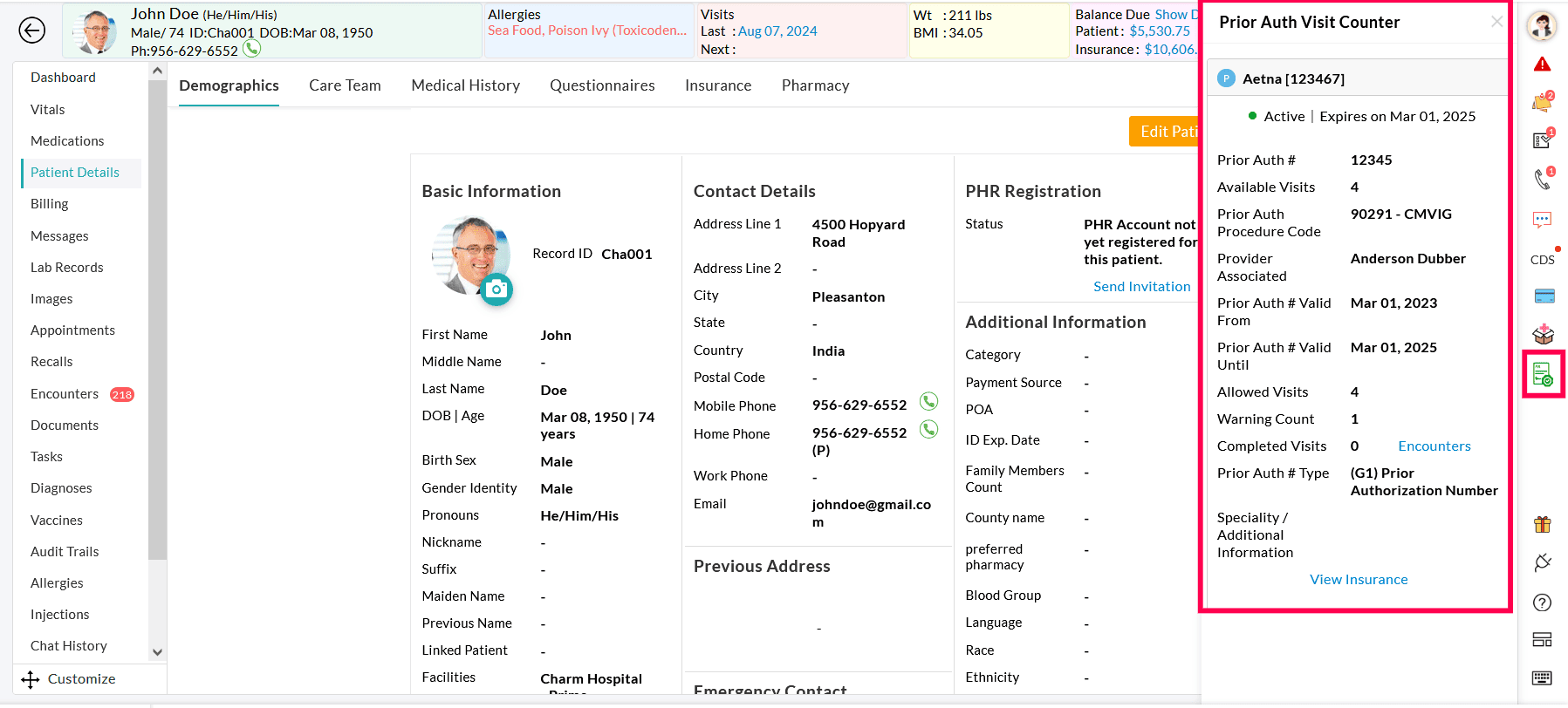 Prior Auth Visit Counter