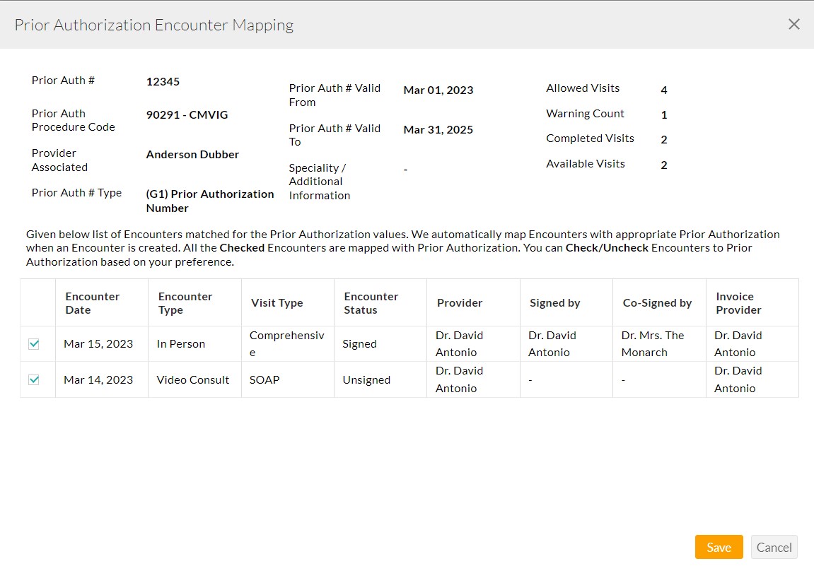 Prior Authorization Encounter Mapping