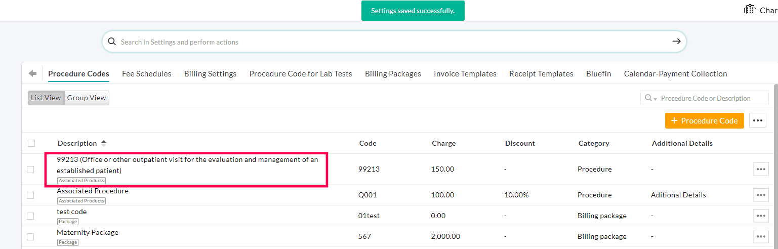 Procedure Code Associated Tag