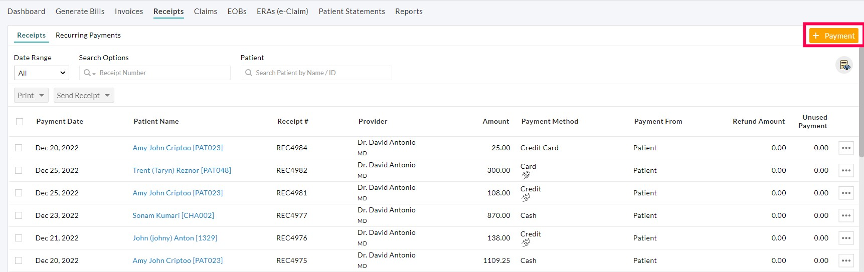 Receipts Add Payment