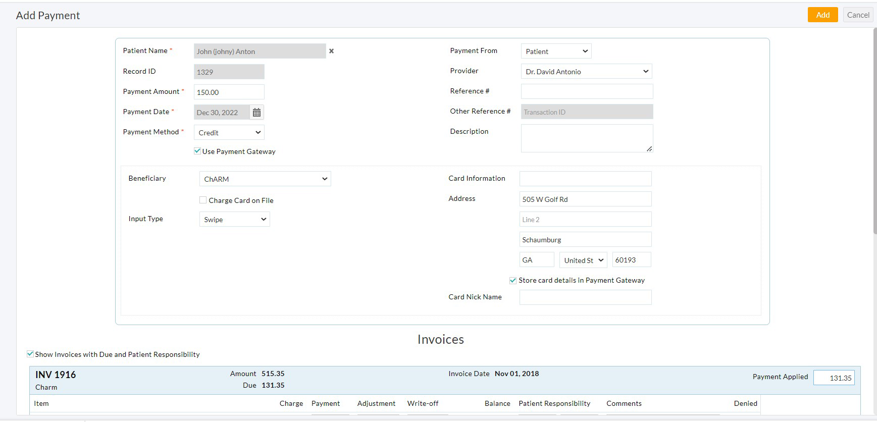Receipts Add Payment