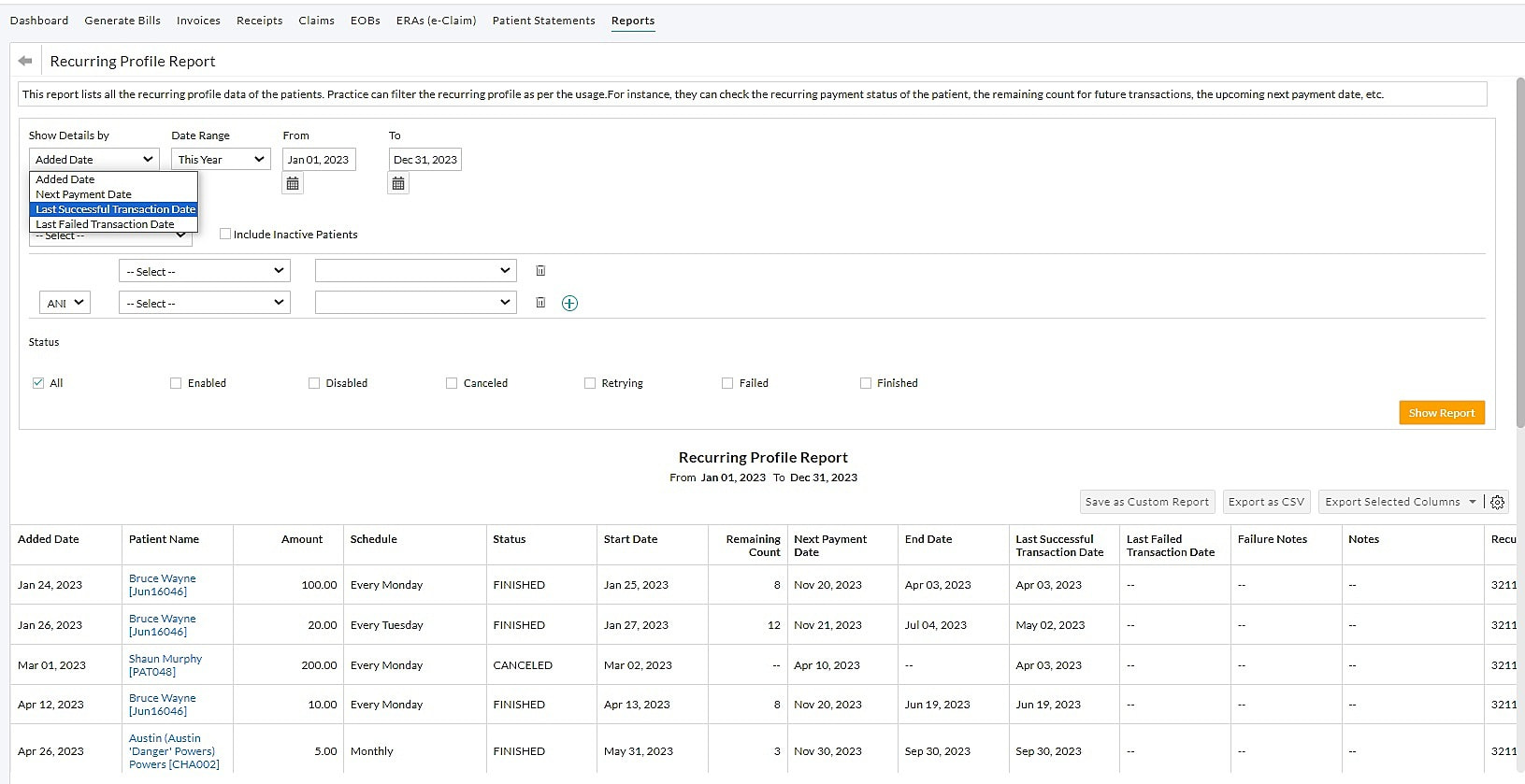 Recurring Profile Report