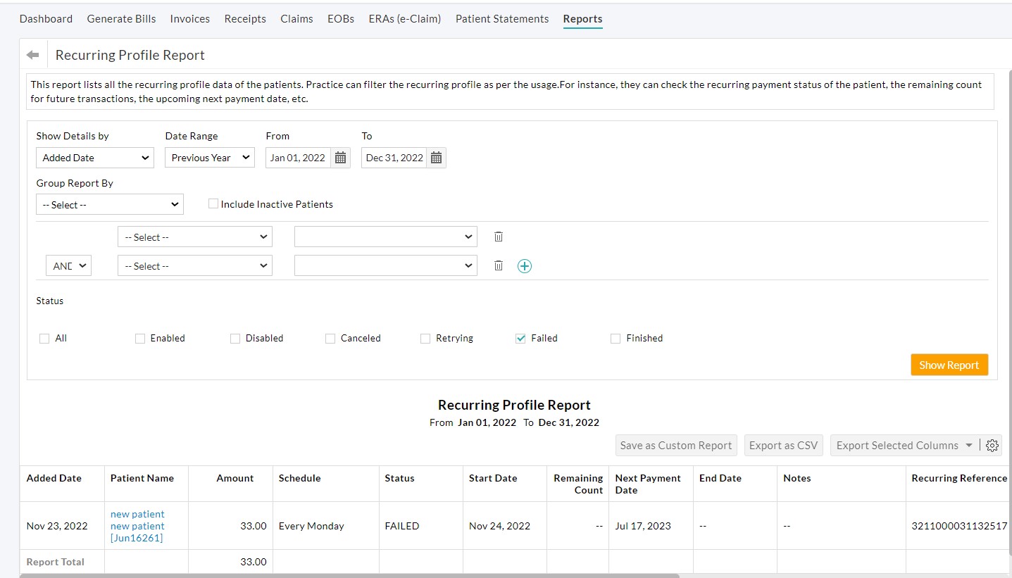 Recurring Profile Report