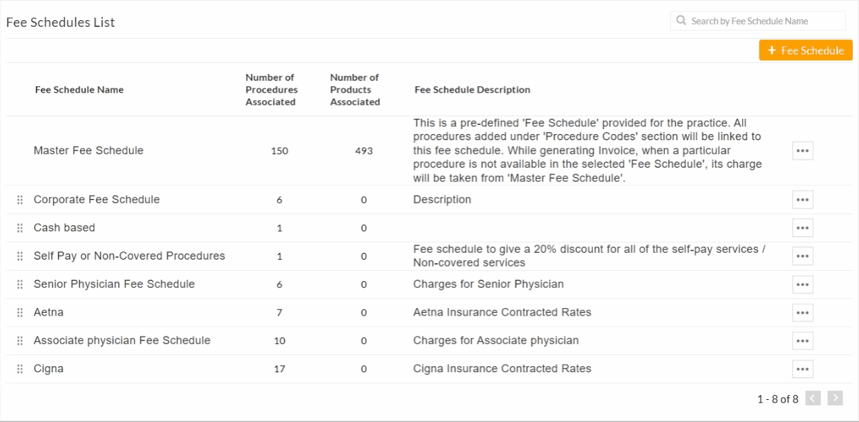 Reorder Fee Schedules