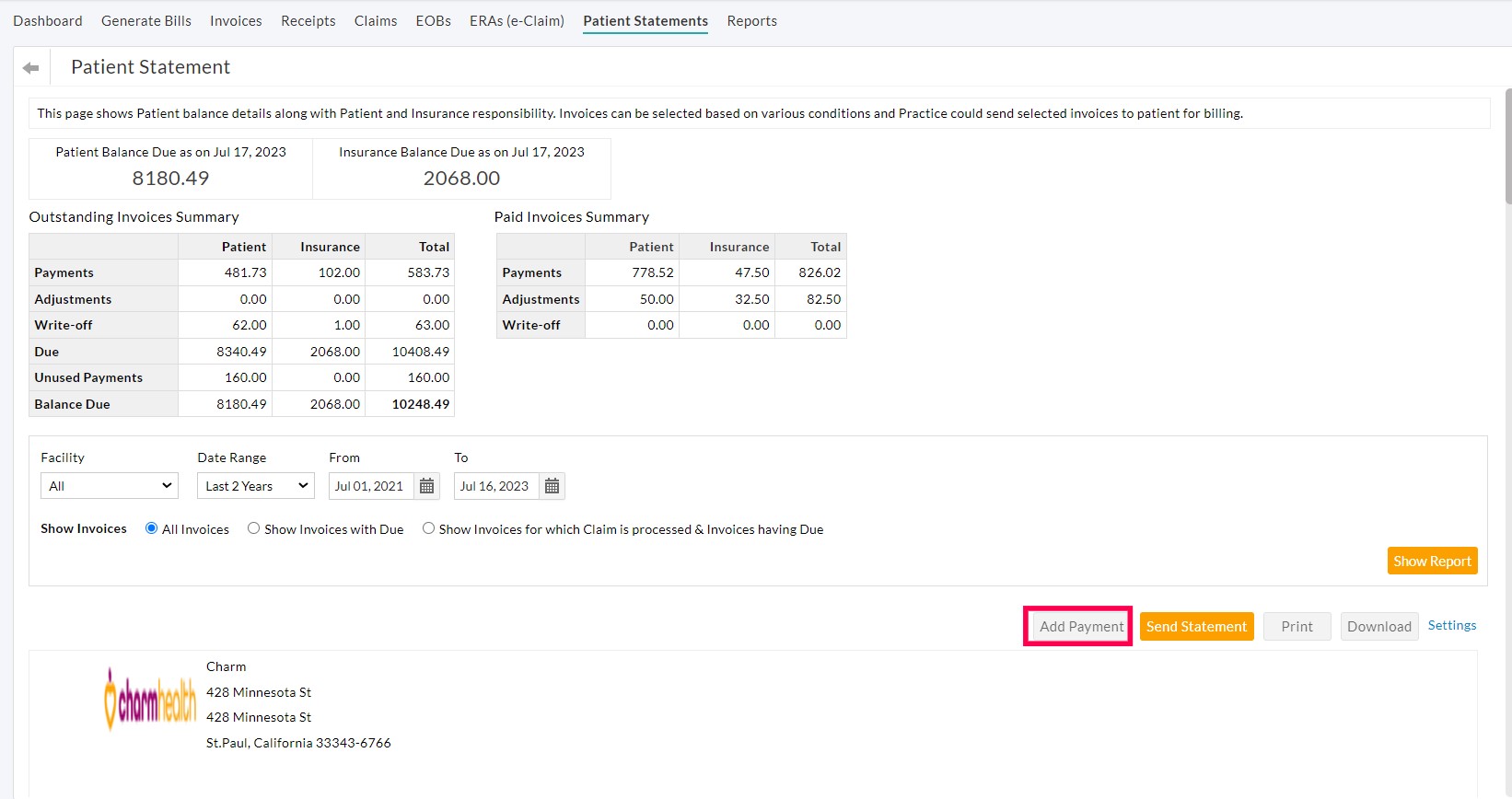 Sale Transactions from Patient Statements