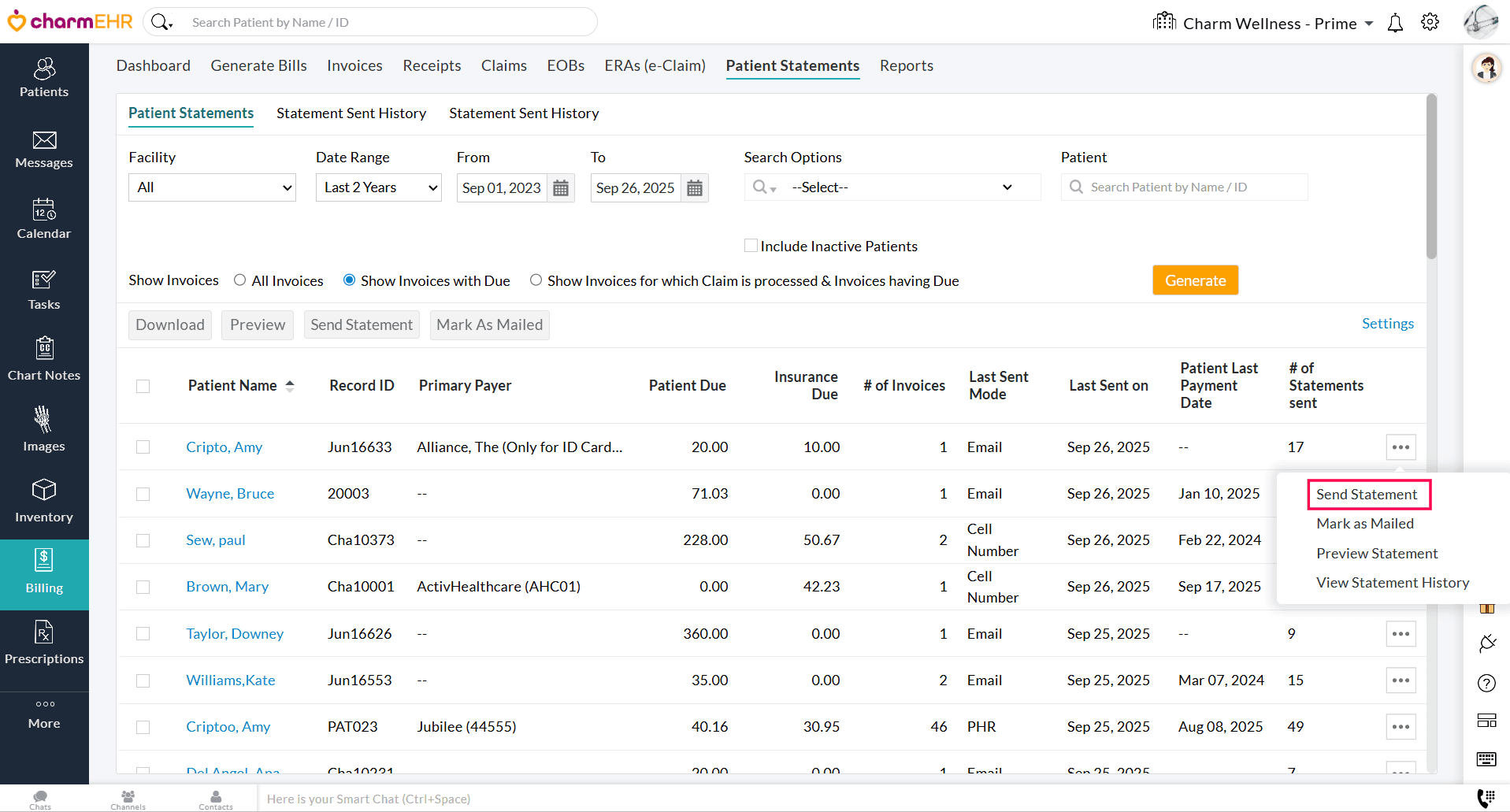 Send Patient Statement