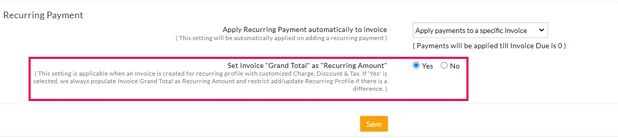 Set Invoice Grand Total as Recurring Amount