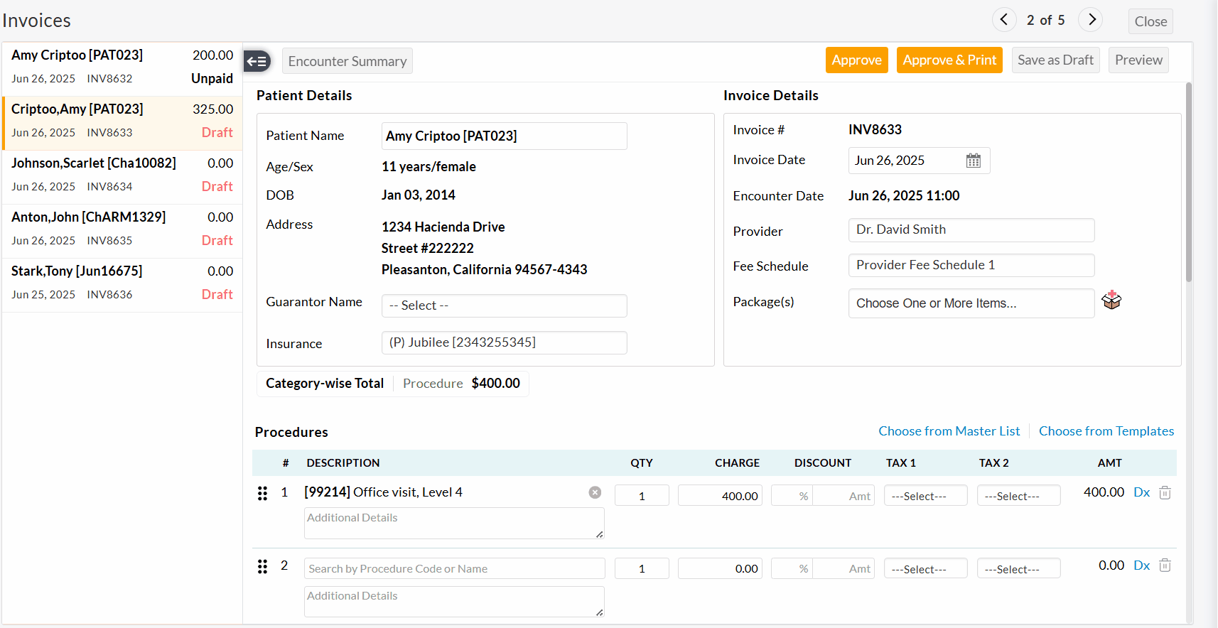 Show or Hide Invoice List