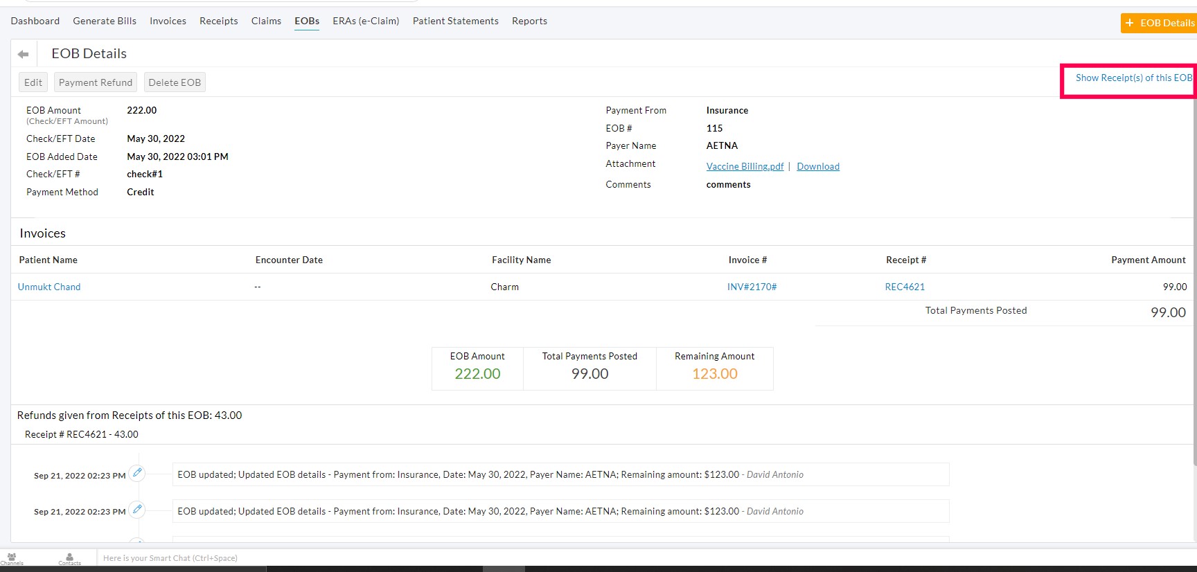 Show Receipt of this EOB