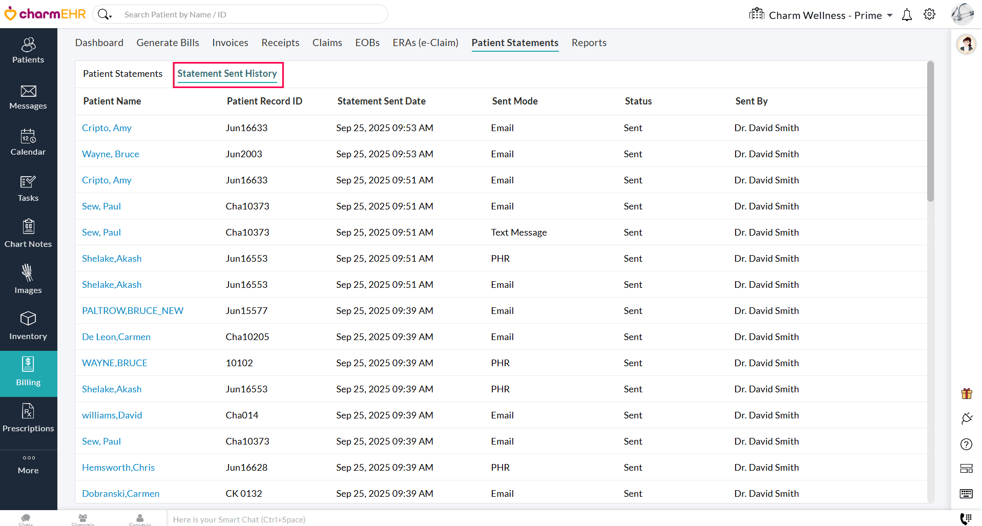 Statement Sent History
