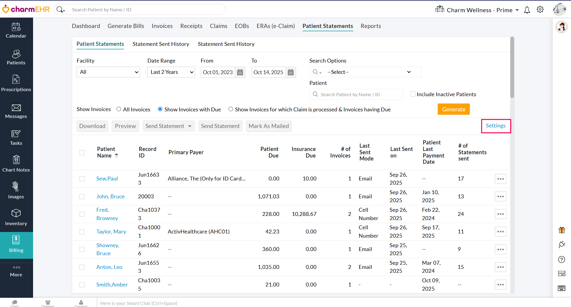 Statement Settings Option