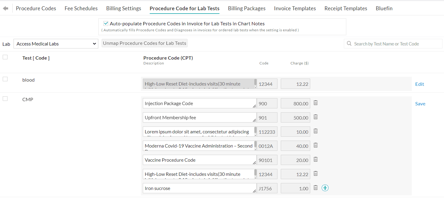Ten Procedure Codes in Lab