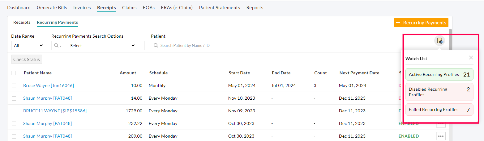 Watchlist in Recurring Payments