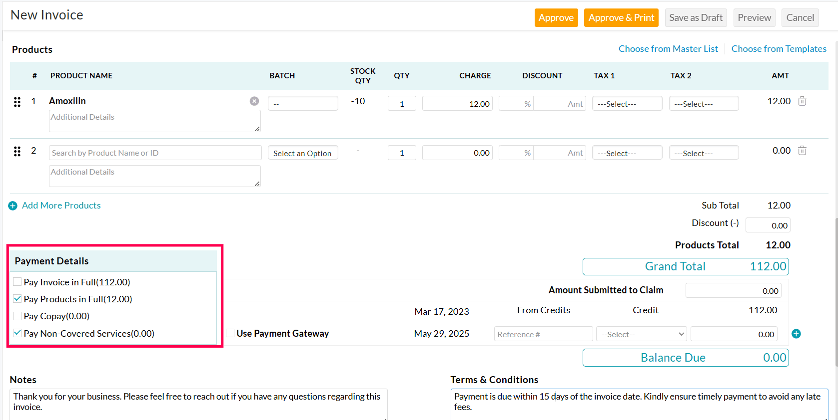 While generating an Invoice